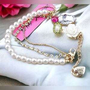 Multi-color Crystal layered flower Pearl bracelet BOGO